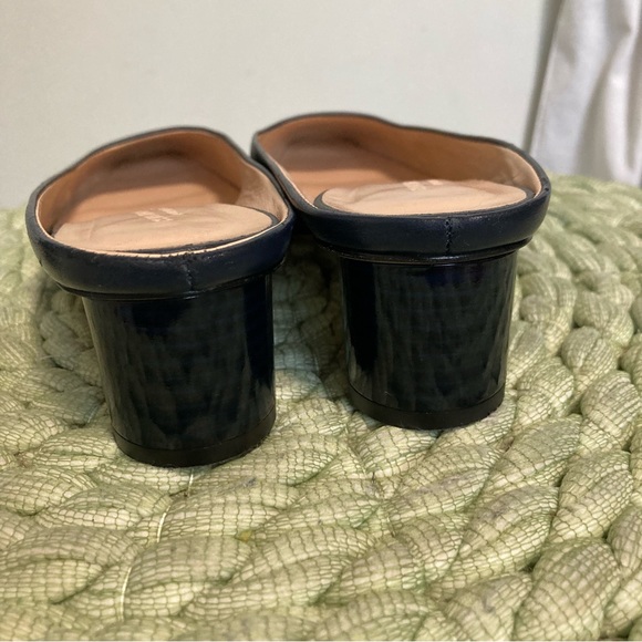 Club Monaco Aveena Navy Italian Leather Square Toe Round Heel Mules - Picture 9 of 12